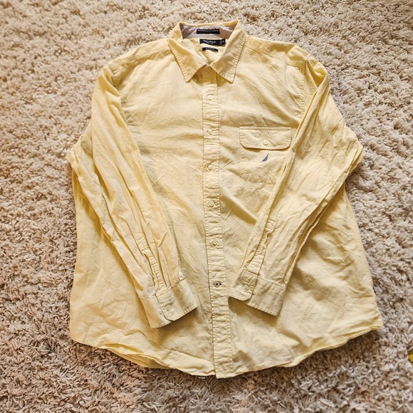Nautica Mens XXL Yellow Classic Fit Long Sleeve Button Down Shirt - Picture 1 of 6